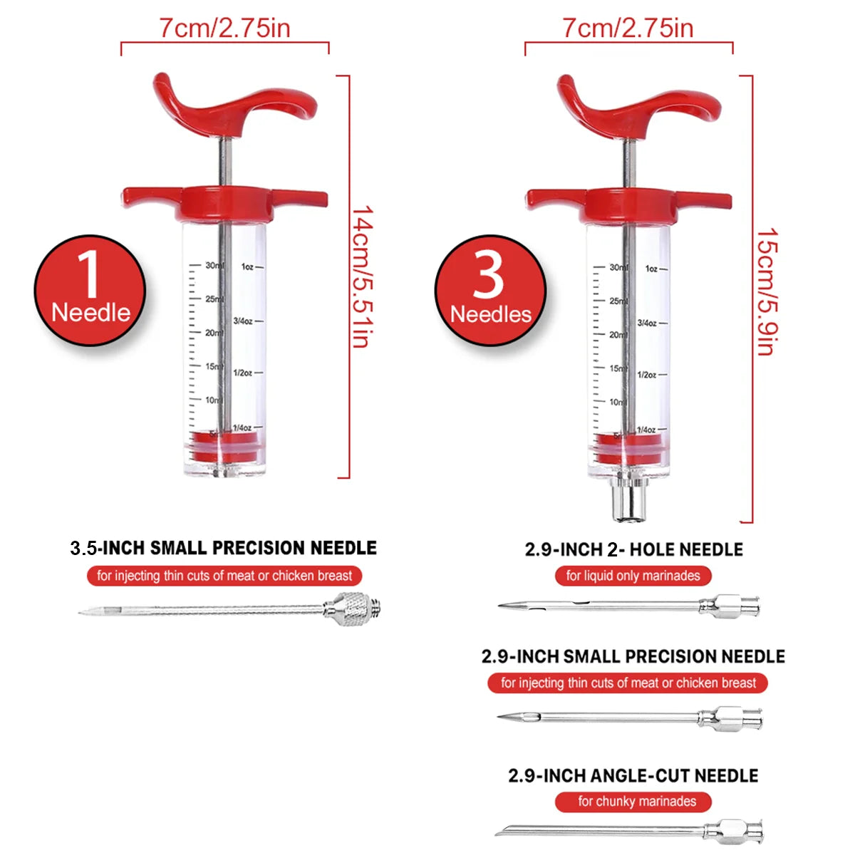 Turkey Injector Syringe - 3 Marinade Injector Needles, 1oz Meat Injector Syringe with Cleaning Brush, Easy to Use & Clean Peaceful Pleasures Health and Wellness