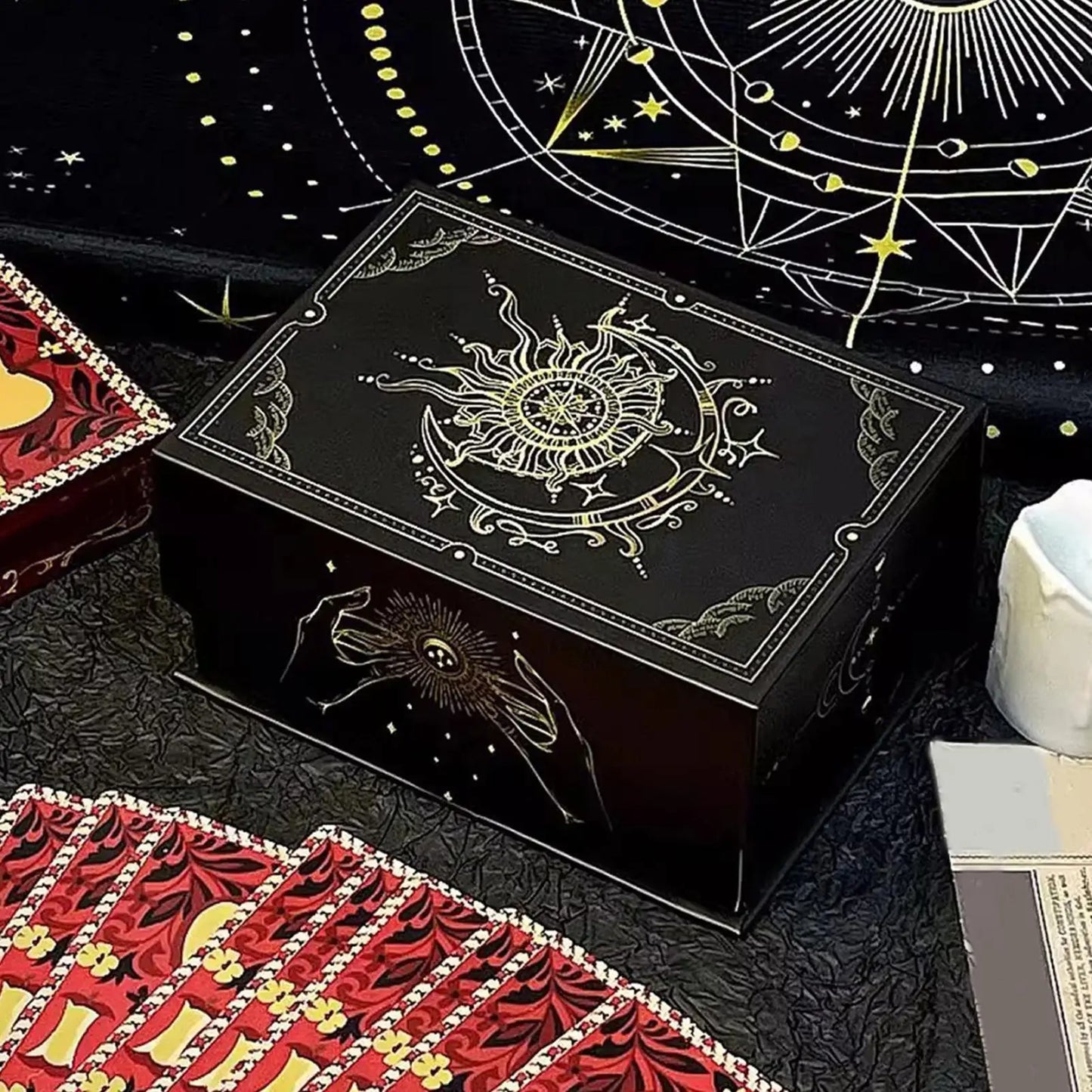 Magnetic Lid Tarot Card Box, Portable Lightweight Storage Organizer for Oracle/Playing Cards, Jewelry Keepsakes, Home Display Peaceful Pleasures Health and Wellness