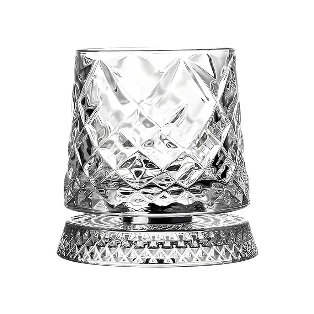 280ml Rotating Whiskey Glass Crystal Bottom Weighted Base Diamond Cut Ice Flower Bubble Pattern Spinner Cup For Home Barware Use Peaceful Pleasures Health and Wellness 280ml A