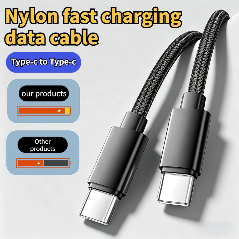 60W 5A USB C To Type C Fast Charging Data Cable USB Type C To Type-C Nylon Braided Fast Charging Charger Adapter Cable 1m 3m Peaceful Pleasures Health and Wellness