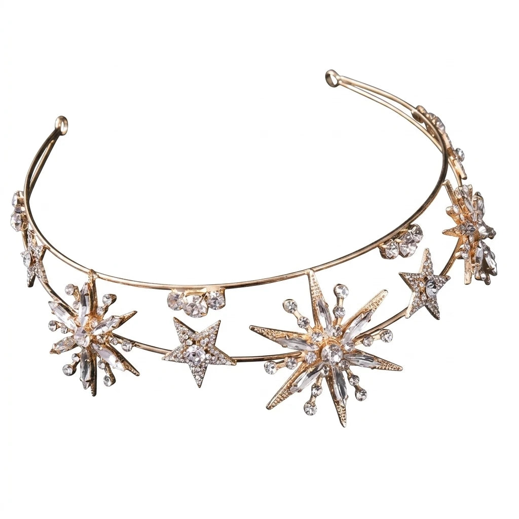 Bridal Rhinestone Crown Headpiece Alloy Base Crystal Wedding Hair Accessory For Bride Gold Silver Peaceful Pleasures Health and Wellness Gold