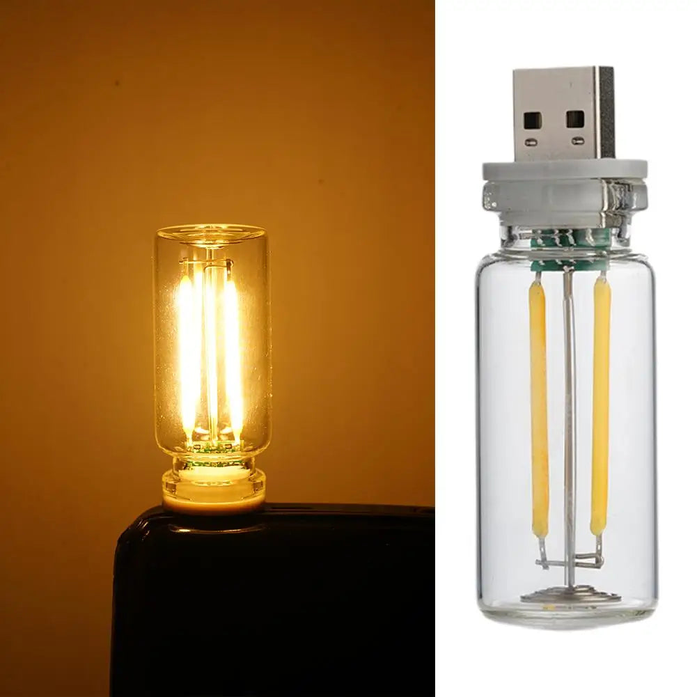 Car USB Night Light Touch control Dimmable LED Filament Lamp USB Plug and Play Decorative Atmosphere Light for Car Bedroom Peaceful Pleasures Health and Wellness Warm light 2700K