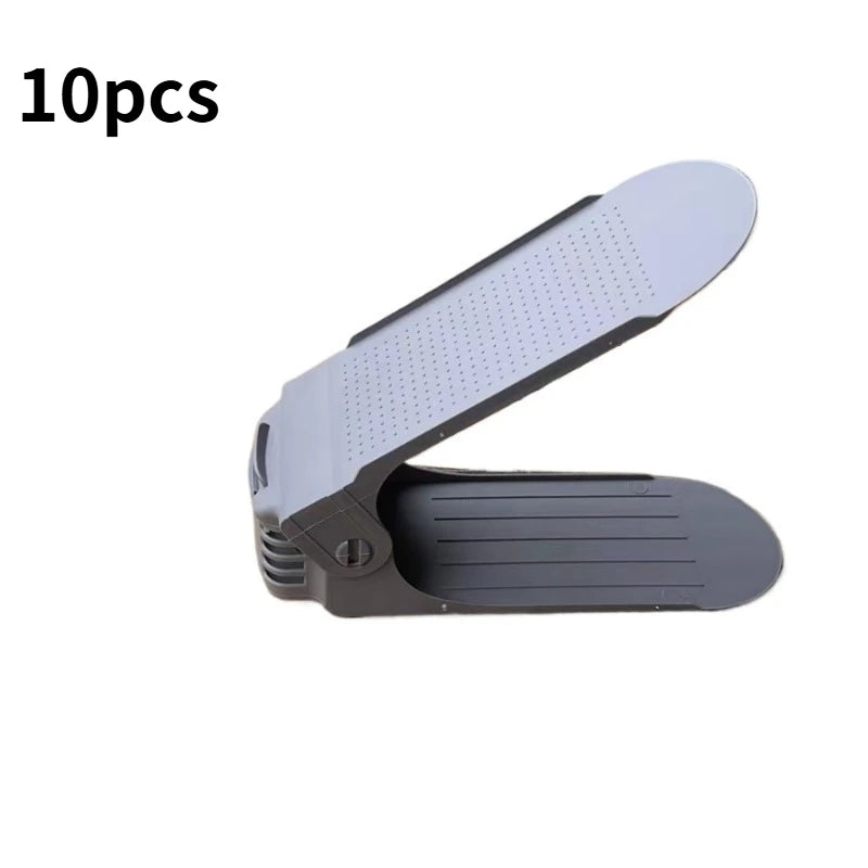 Hot 10Pcs Home Adjustable 4 Gears Shoe Stacker Slots Organizer Shoe Slots Space Saving Household Durable Double Deck Shoe Rack Peaceful Pleasures Health and Wellness Grey 10pcs