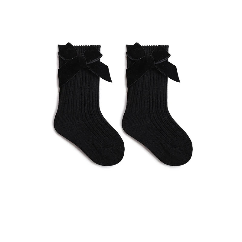 Baby Girls Christmas Knit Socks – Thick Bow Cotton, Ages 0–5Y