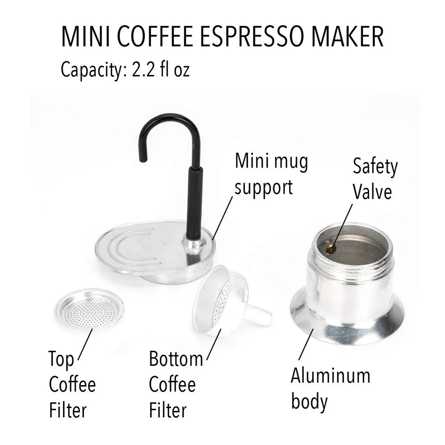 Single Tube Moka Pot 1 Cup Aluminum Alloy Spout Stovetop Italian