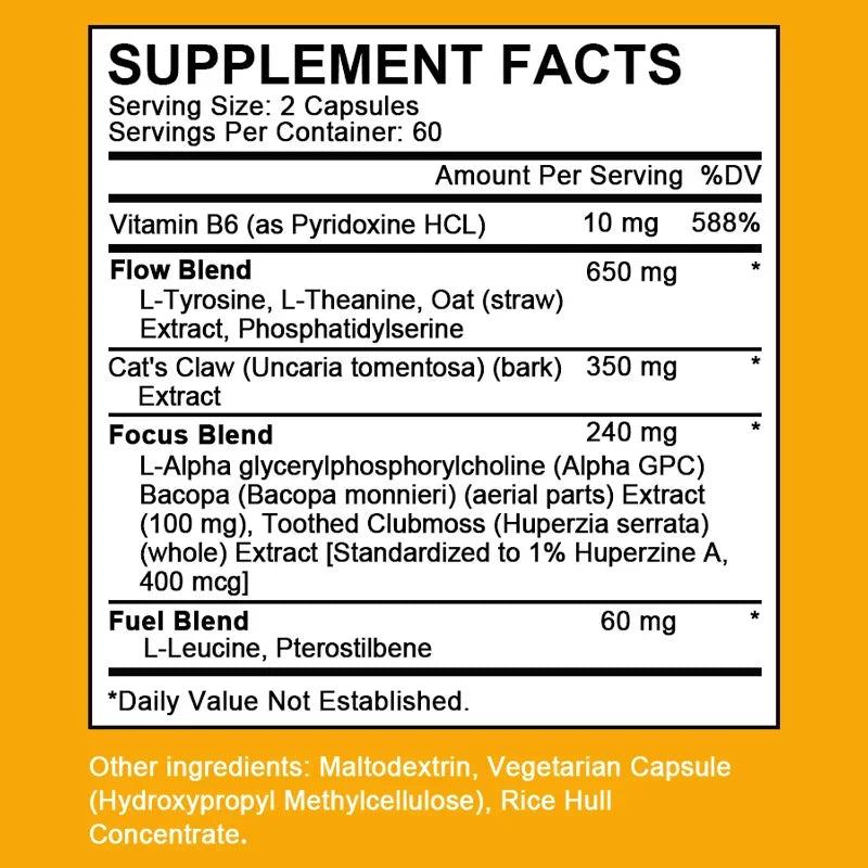 Alpha Brain Nootropics Brain Supplement for Men and Women - Memory, Mental Clarity & Cognition with Vitamin B6, Focus Capsules Peaceful Pleasures Health and Wellness