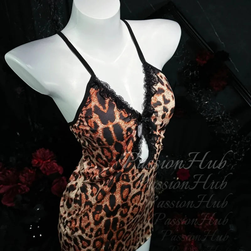 Leopard Lace Hip Wrap Dress – Soft Breathable Women's Loungewear