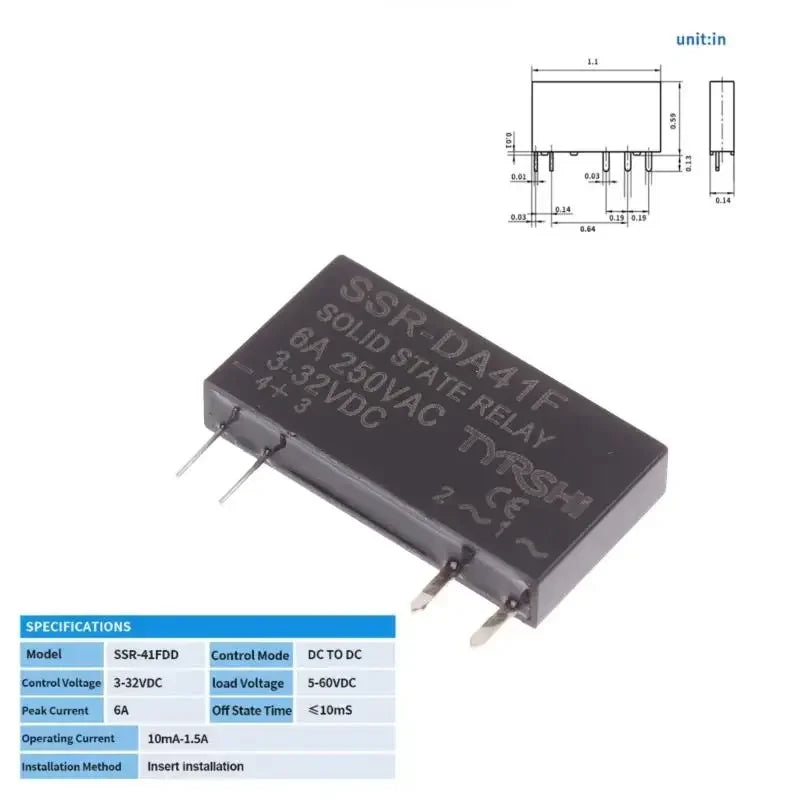 HELTC SSR Solid State Relay 3-32VDC 6A Slim DIN Rail Module
