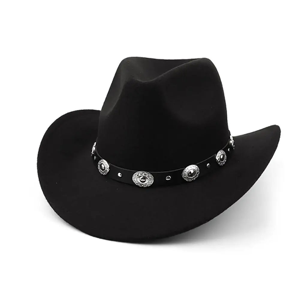 Vintage Western Cowboy Hat Comfortable Roll Up Brim Belt Buckle Cowgirl Fedora Cowgirl Church Sombrero Hombre Caps Peaceful Pleasures Health and Wellness Black