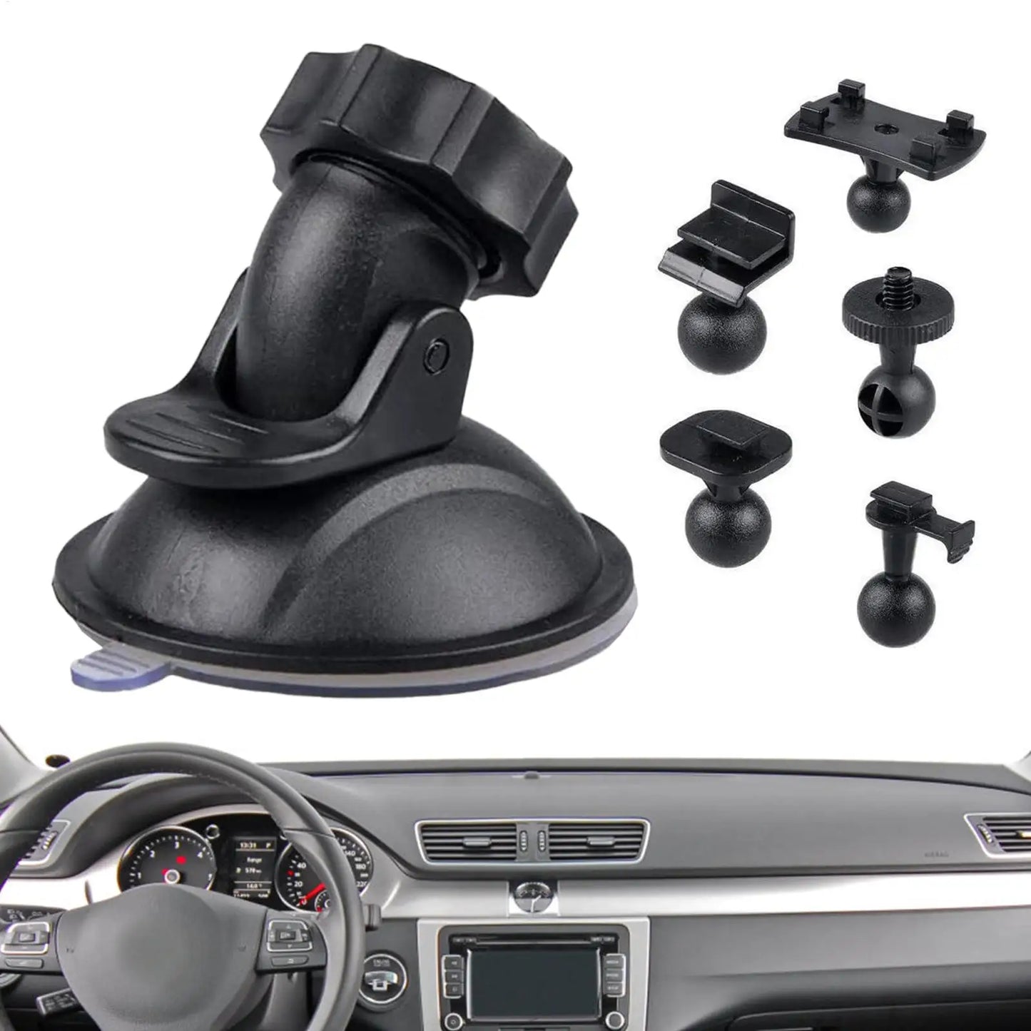 Dash Cam Suction Mount | 360° Rotation & 5 Adapters
