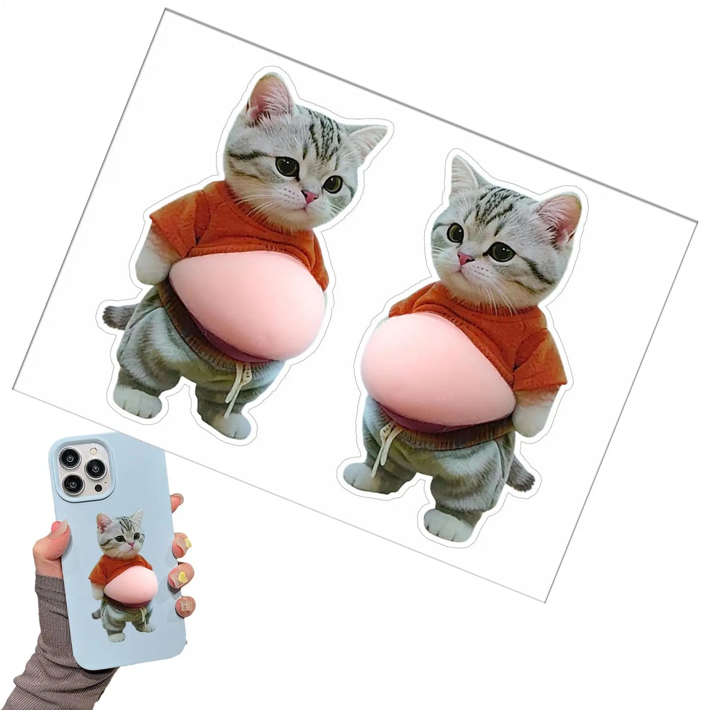 3D Cat Belly Squeeze Sticker – Cartoon Phone & Home Decor