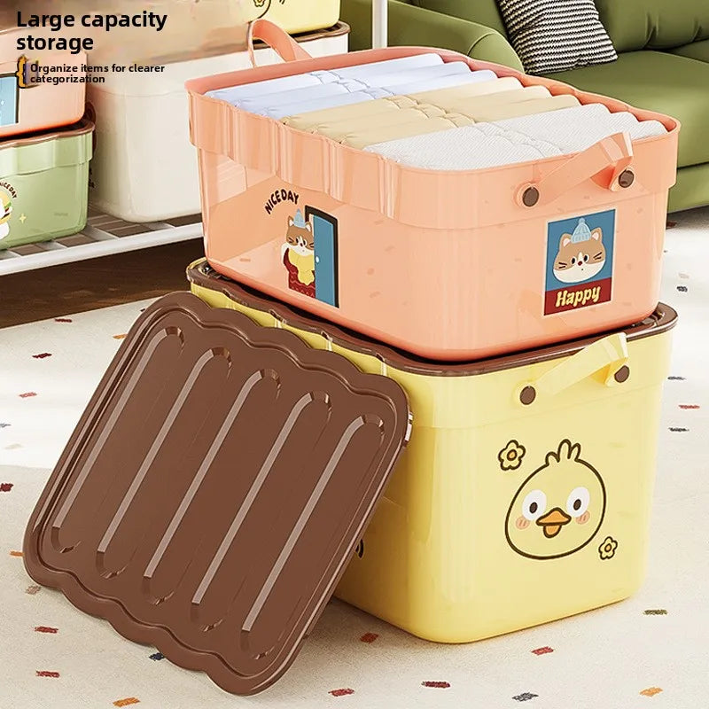 Cartoon Pattern Lidded Storage Box for Toys Snacks Dustproof Desktop Container Household Storage Solution for Various Items Peaceful Pleasures Health and Wellness