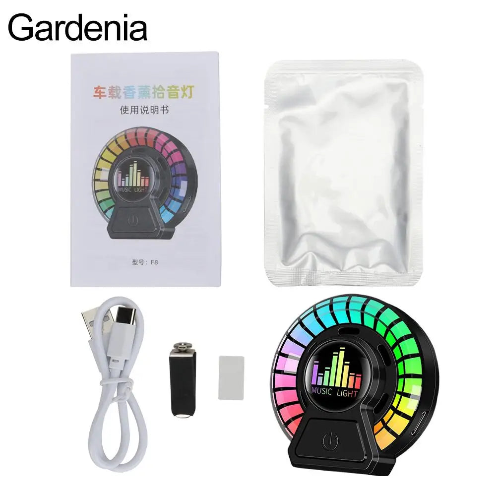 Car Music Pickup Rhythm Lamp Air Freshener Ambient Light, Music Rhythm Light, Voice-controlled Pickup Light, Car Ornaments Peaceful Pleasures Health and Wellness Gardenia