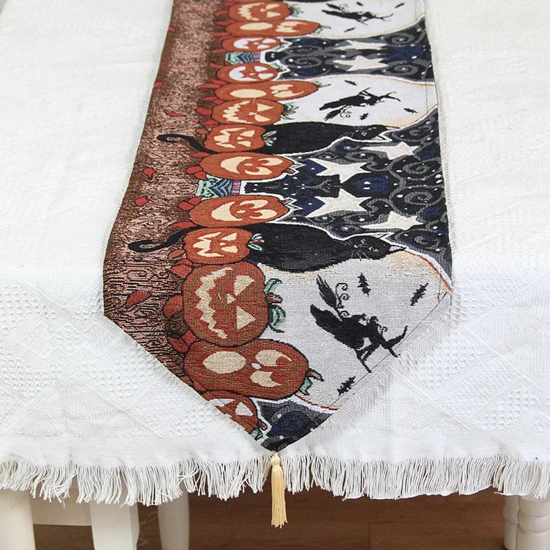 Halloween Linen Table Runner Tassels Decorative Cloth Easter Dinner