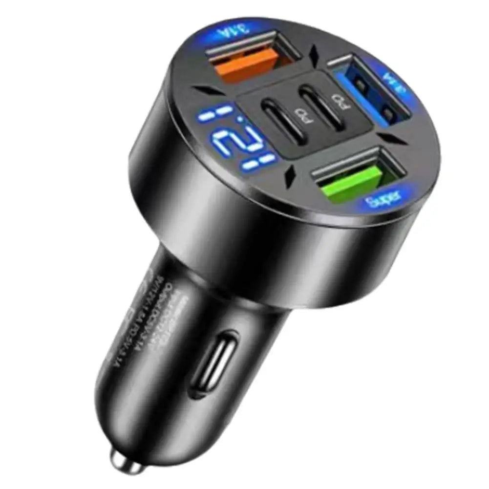 250W 5 Ports Car Charger Fast Charging 2PD QC3.0 3USB C Car Phone Charger Adapter With Voltage For iPhone Samsung Huawei Xiaomi Peaceful Pleasures Health and Wellness Black