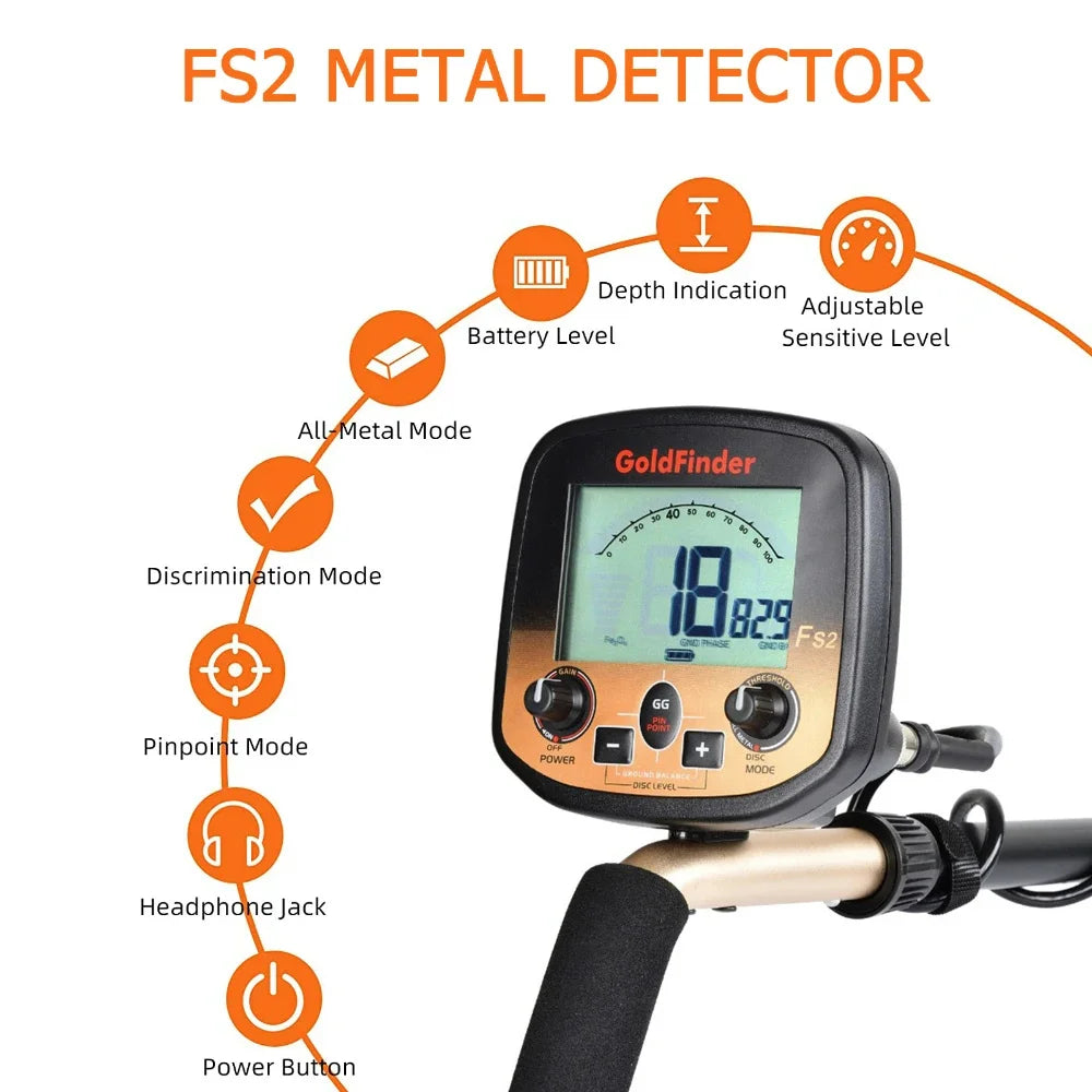 FS2 Underground Metal Detector High Sensitivity 11'' and 5'' Coils Treasure Finder Precise Locator Metal Detector Professional Peaceful Pleasures Health and Wellness