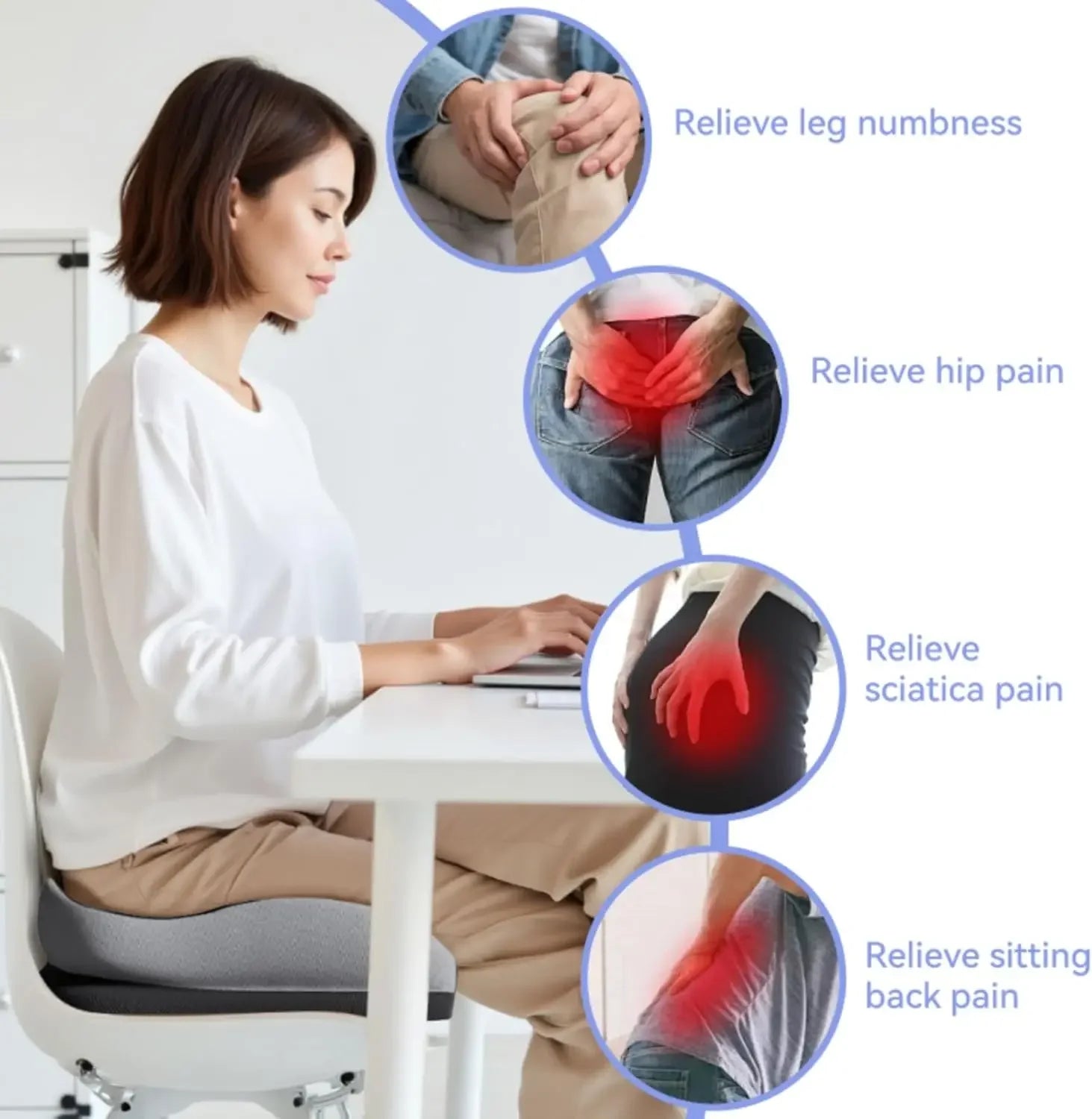 Memory Foam Seat Cushion for Office Chairs, Wheelchair, and Car Seats - Relieves Back and Tailbone Pain Peaceful Pleasures Health and Wellness