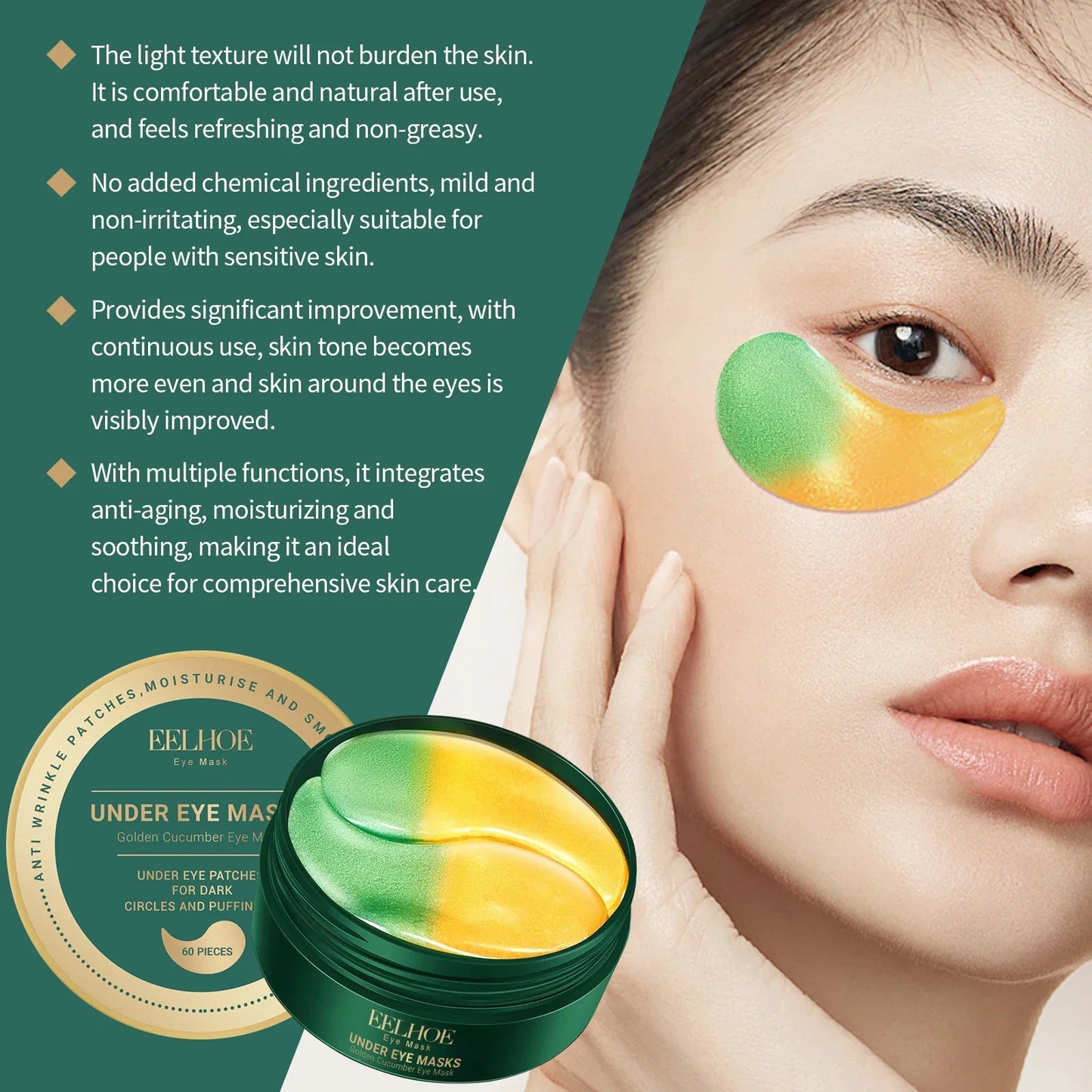 EELHOE Cucumber Eye Mask Patches – Dark Circles & Bags 60pc