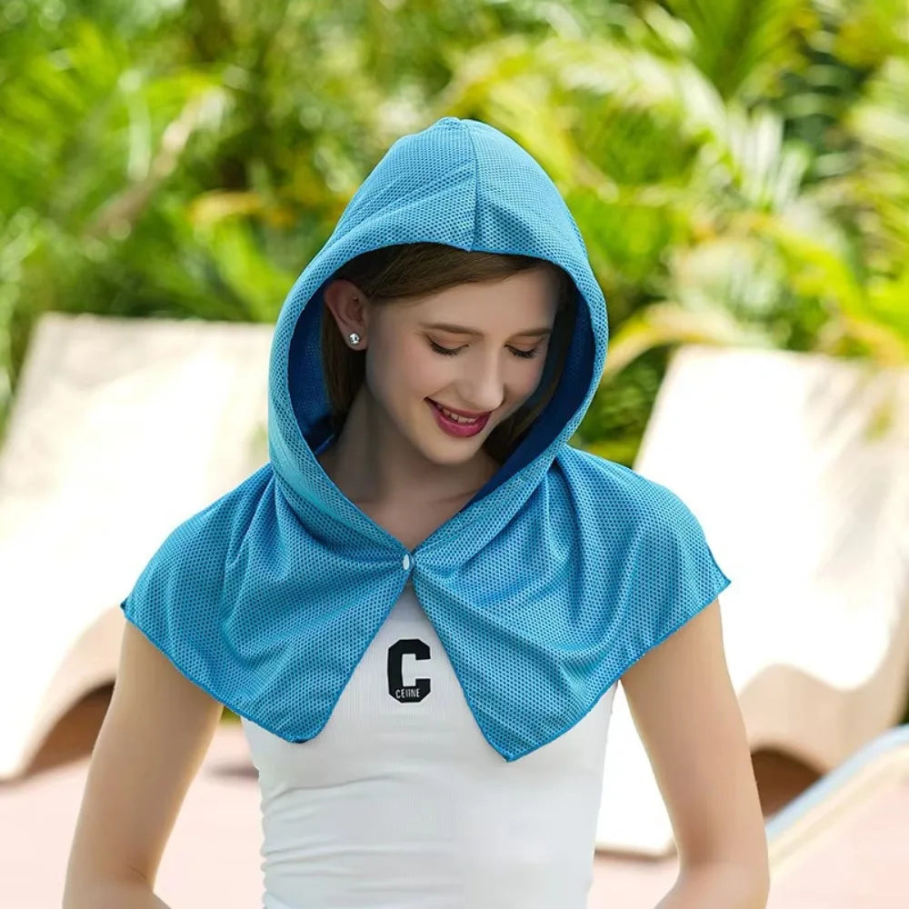 Cooling Hoodie Towel- Hood Towel Evaporative Cool Technology Cools Instantly When Wet Great for Sports Fitness Gym Bandana Peaceful Pleasures Health and Wellness