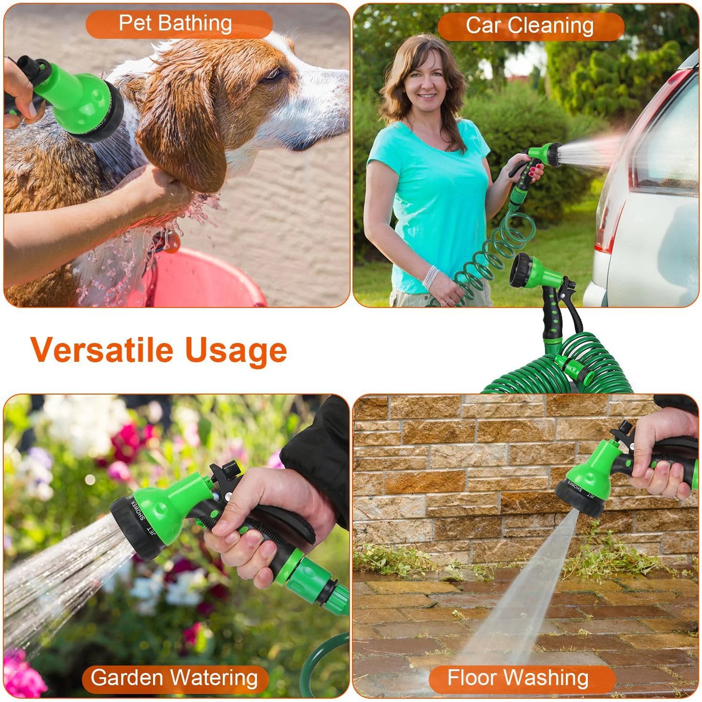 Garden Irrigation Water Hose Sprinkler Garden Hose with 8 Patterned Nozzles Car Cleaning Spring Pipe Plastic Hose Peaceful Pleasures Health and Wellness