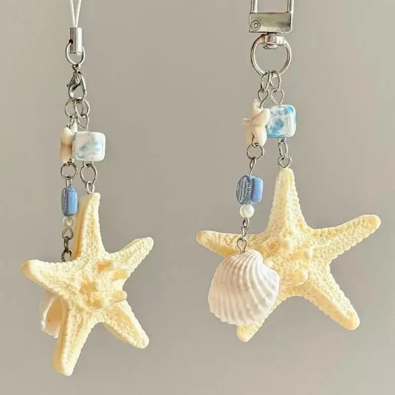 Seashell & Starfish Keychain Charm Set – 2 Pcs Bag Pendant