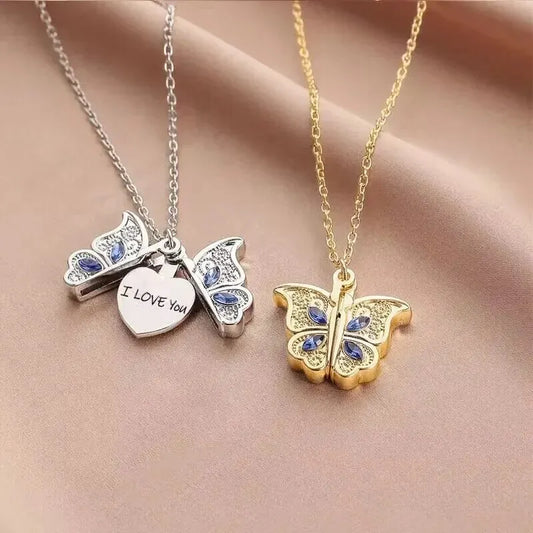 Butterfly "I Love You" Locket Pendant Necklace for Women Pendant Necklace Oasis Select