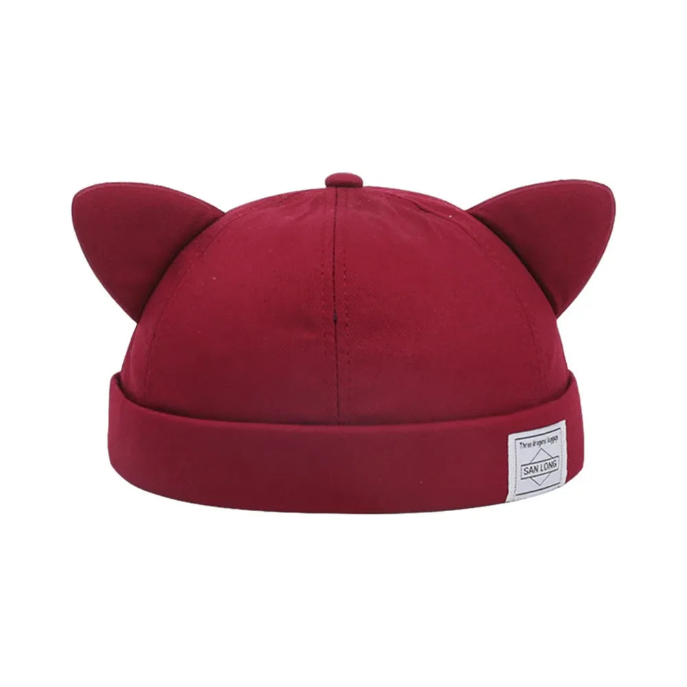 Cotton Cat Ears Beanie Hat – Adjustable Brimless Skull Cap