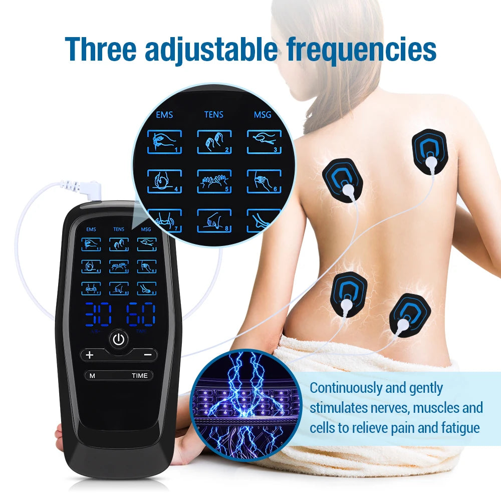 Electric Muscle Stimulator EMS & TENS Unit Pulse Massager for Back Neck Shoulder Knee Joints Full Body Relax 9 Modes 30 Gears Peaceful Pleasures Health and Wellness