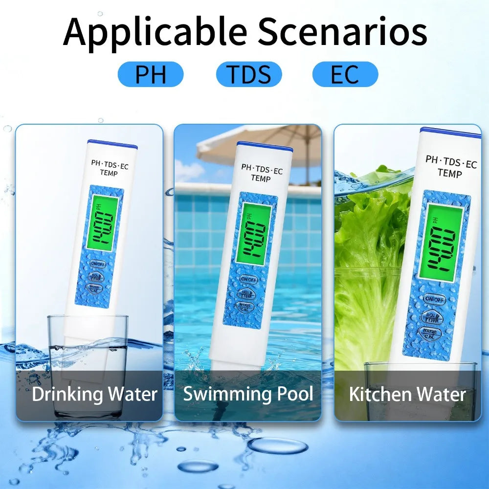 Digital 4-in-1 Water Quality Tester with Backlit LCD, Measures PH TDS EC & Temperature for Home, Pool, Aquarium and Fish Tank Peaceful Pleasures Health and Wellness