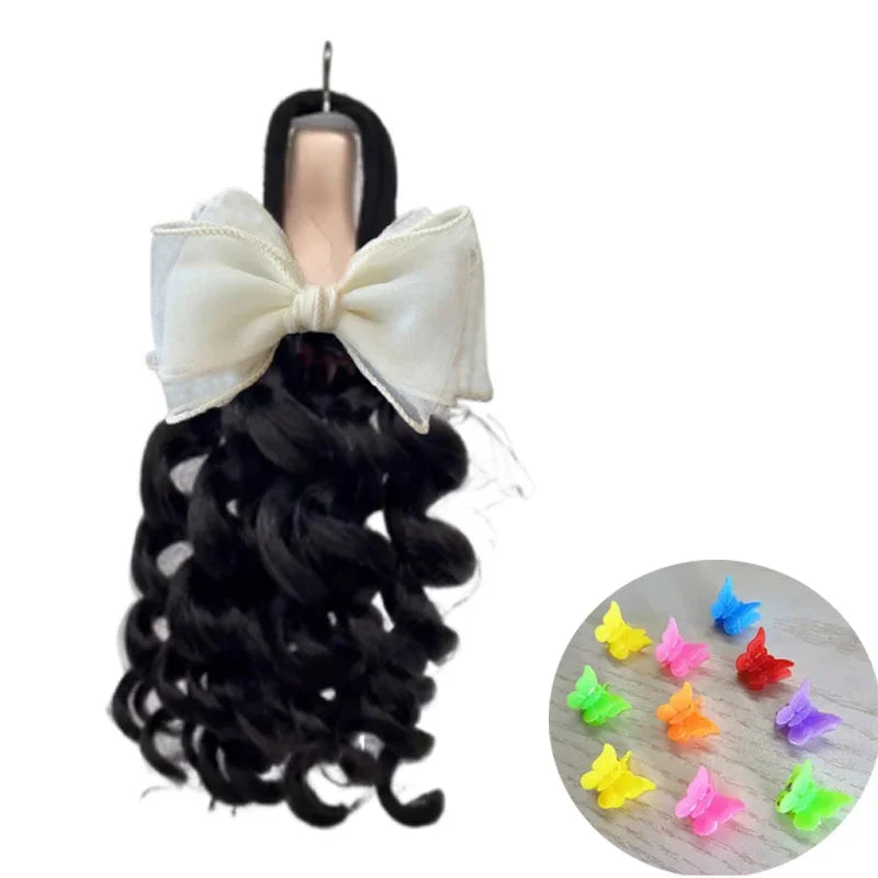 NEW 2pcs/Little Girls Ponytail Hair Extensions Kanekalon Human Hair Like Curly Wavy Private-lable Hair 10 Roots for Black Girls Peaceful Pleasures Health and Wellness colors 9