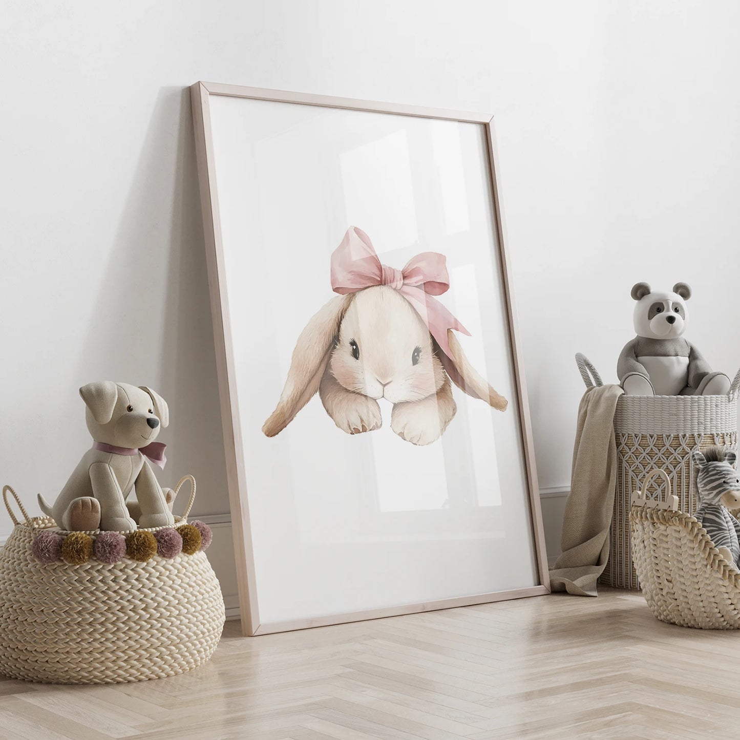3-Piece Personalized Bow Rabbit Canvas Wall Art | Kids Room
