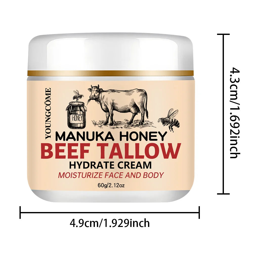 Manuka Honey Beef Tallow Face Cream Moisturiser Facial Anti Aging Skin Care Repair Fade Fine Line Wrinkle Remover Face Cream Peaceful Pleasures Health and Wellness 60g