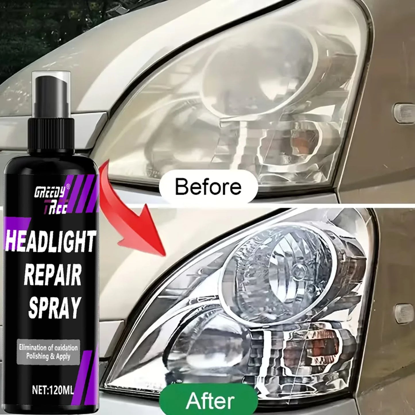 Ceramic Headlight Restoration Spray Kit 4.05oz – Removes Yellowing