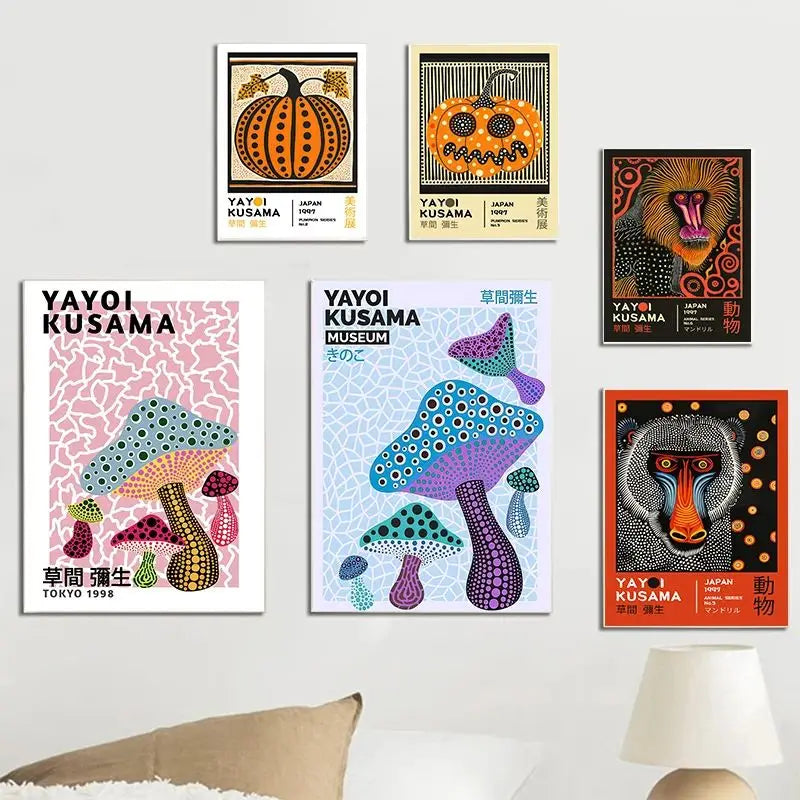 Yayoi Kusama Pumpkin Abstract Canvas Wall Art | Nordic Modern Print Canvas Wall Art Print Peaceful Pleasures Health and Wellness