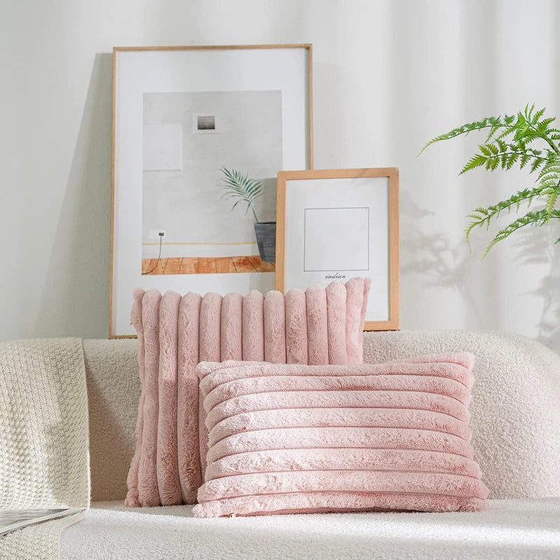Faux Rabbit Fur Square Cushion Cover Big Thick Striped Super Soft Solid Color Pillow Cover 45x45cm Sofa Decor Cushion Cover Peaceful Pleasures Health and Wellness