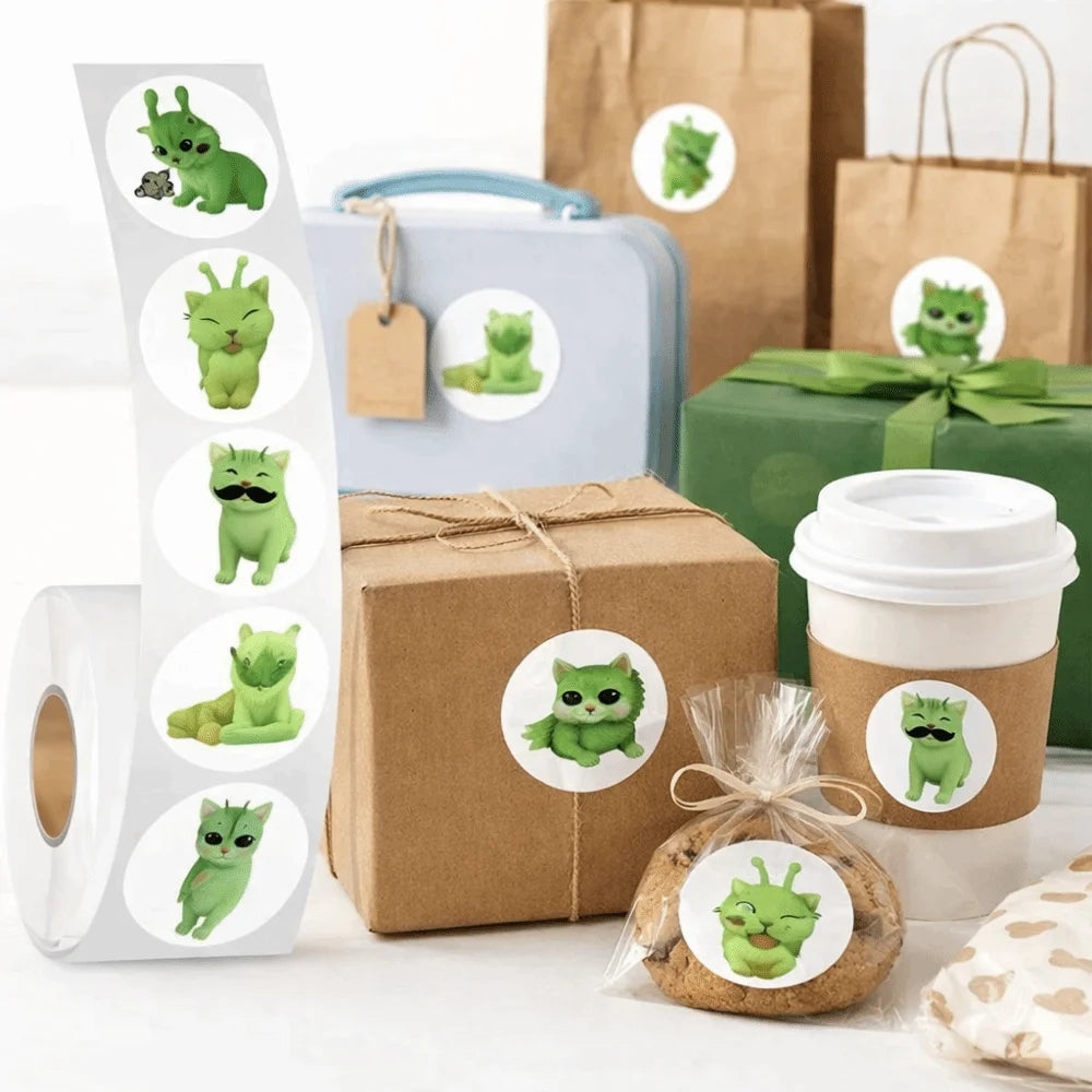500Pcs Alien Cat Stickers Funny Design Quirky Style Funny Stickers Extraterrestrial Theme Waterproof Peaceful Pleasures Health and Wellness