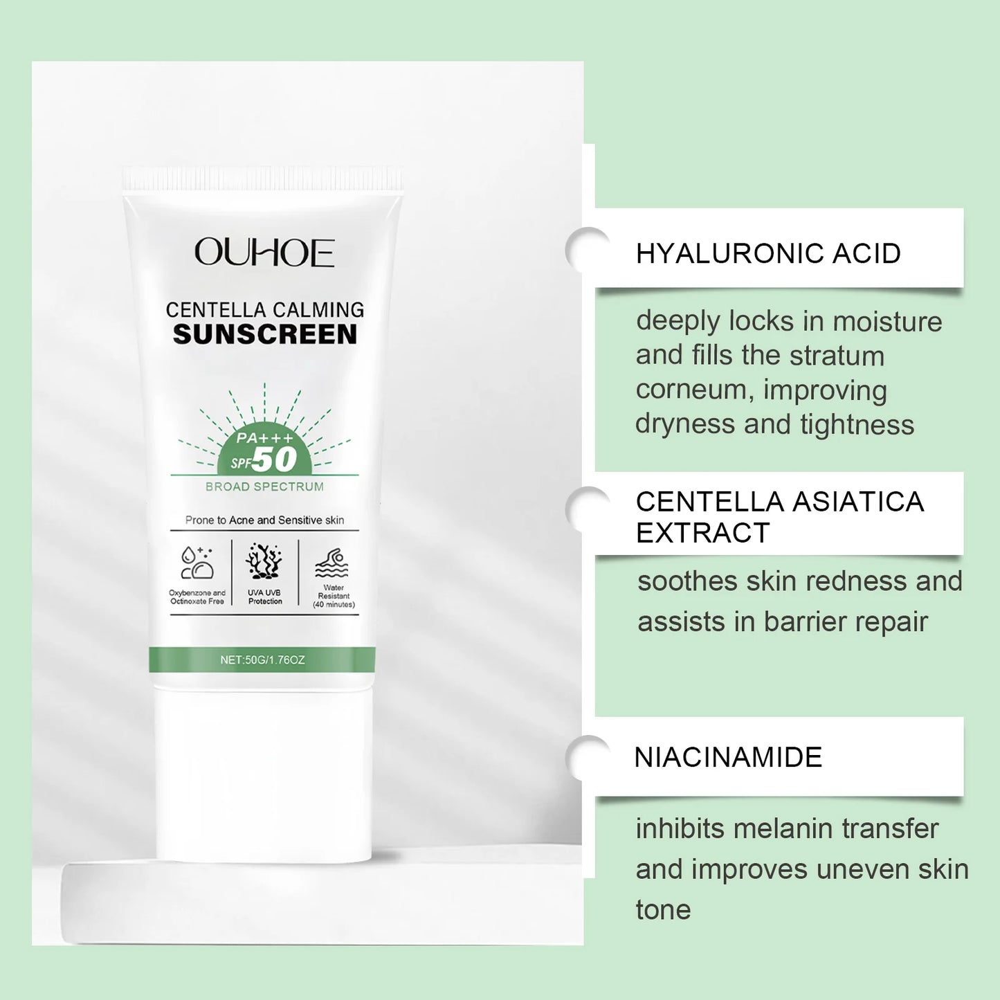 Ouhoe SPF 50 Centella Facial Sunscreen – Waterproof UV 50g