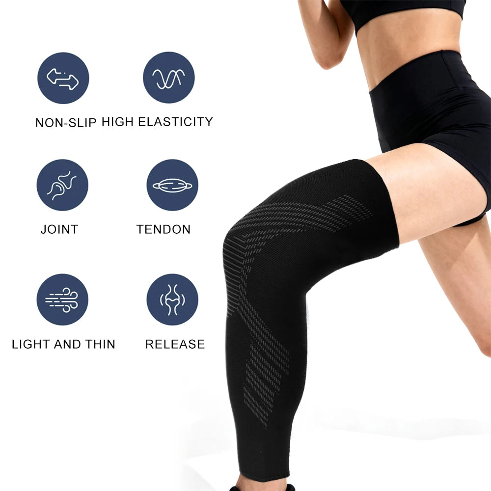 1/2PCS Compression Sports Full Leg Sleeve Length Thigh Calf Long Knee Sleeve Support For Basketball, Arthritis Men and Women Peaceful Pleasures Health and Wellness