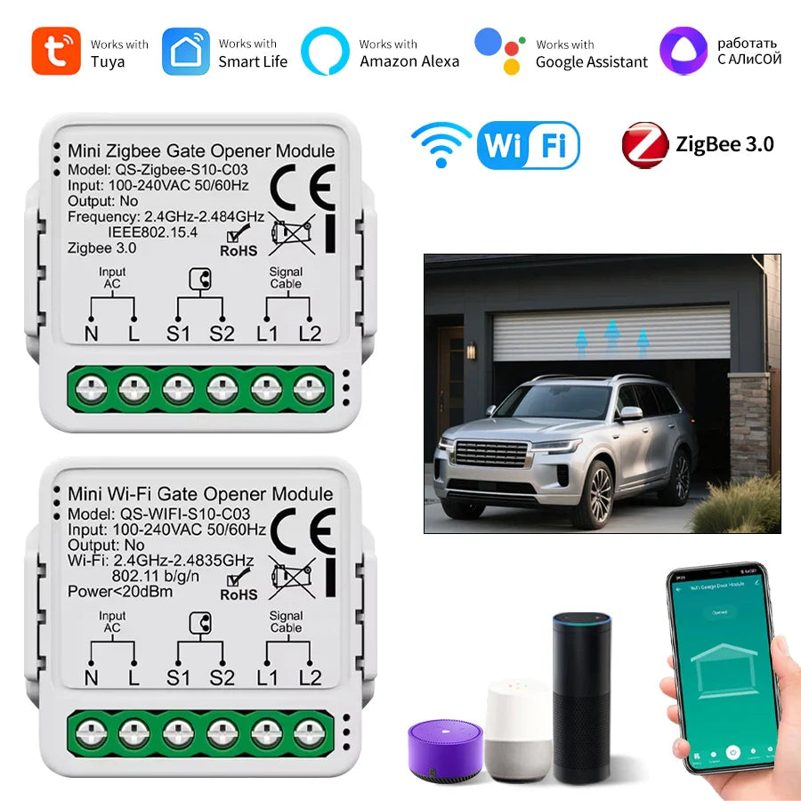 Tuya Smart WiFi & Zigbee Garage Door Opener Switch Module