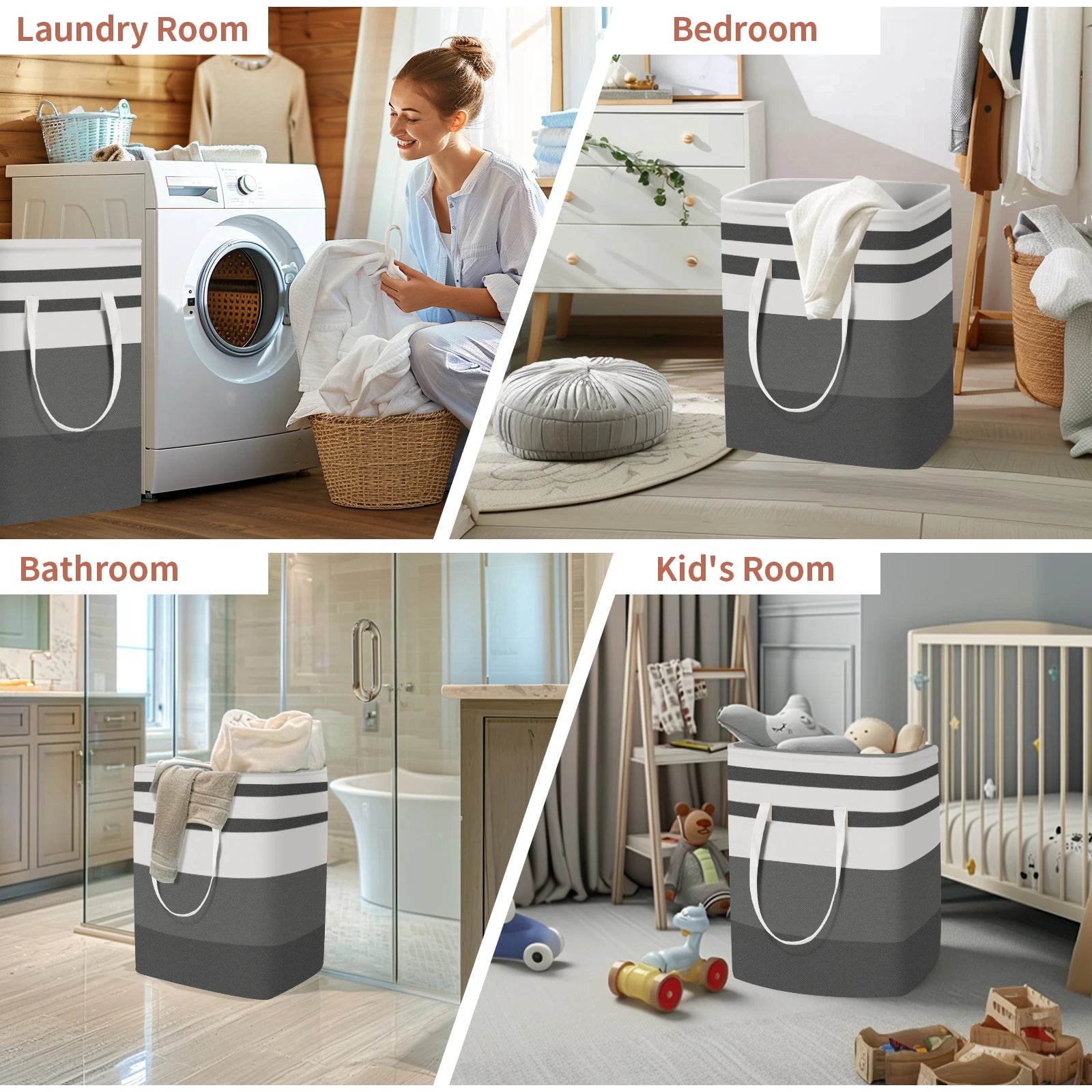 75L Freestanding Laundry Basket with Extended Handle Collapsible Large Cotton Clothes Hamper Storage Basket Peaceful Pleasures Health and Wellness