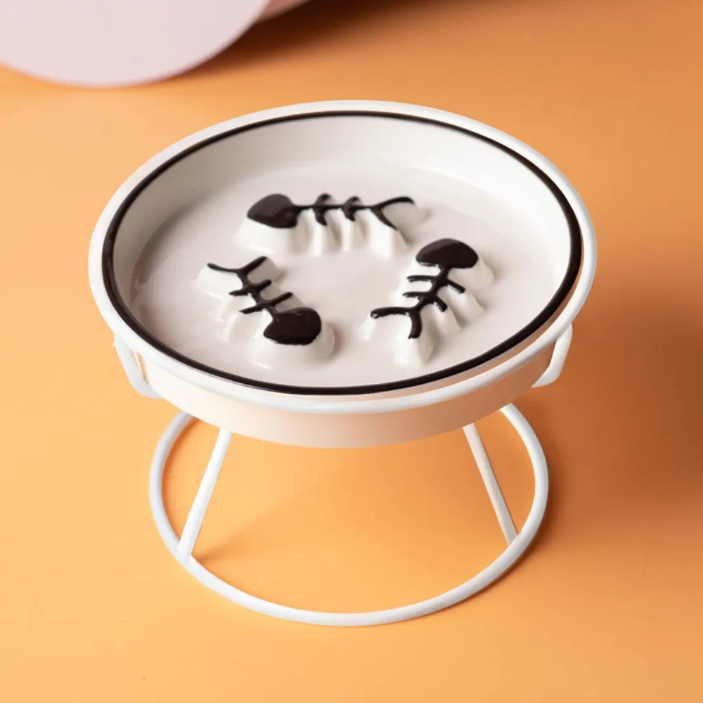Raised Ceramic Cat Bowl | Elevated Slow Feeder & Water Bowl