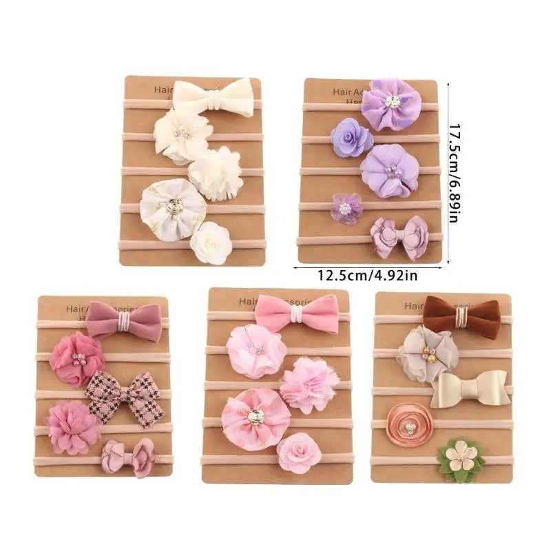 Baby Nylon Headbands Set of 5 | Soft Breathable Girls Hair Bands