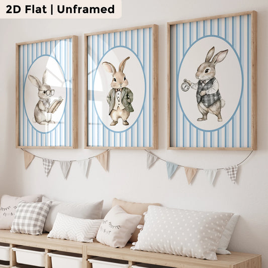 3-Piece Cartoon Blue Rabbit Canvas Wall Art | Kids Room Decor Canvas Wall Art Set Peaceful Pleasures Health and Wellness GP150-3pcs 50x70cm Unframed