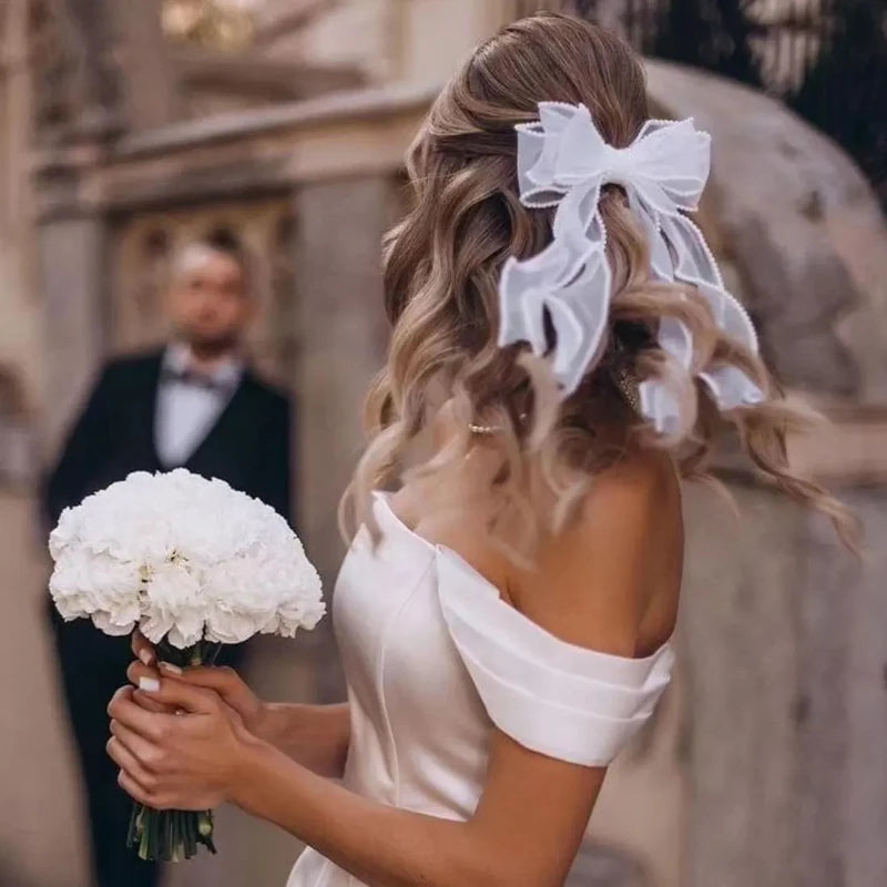 Beaded White Bow Bridal Hair Accessory | Wedding & Bride Gift Bridal Hair Accessory Peaceful Pleasures Health and Wellness