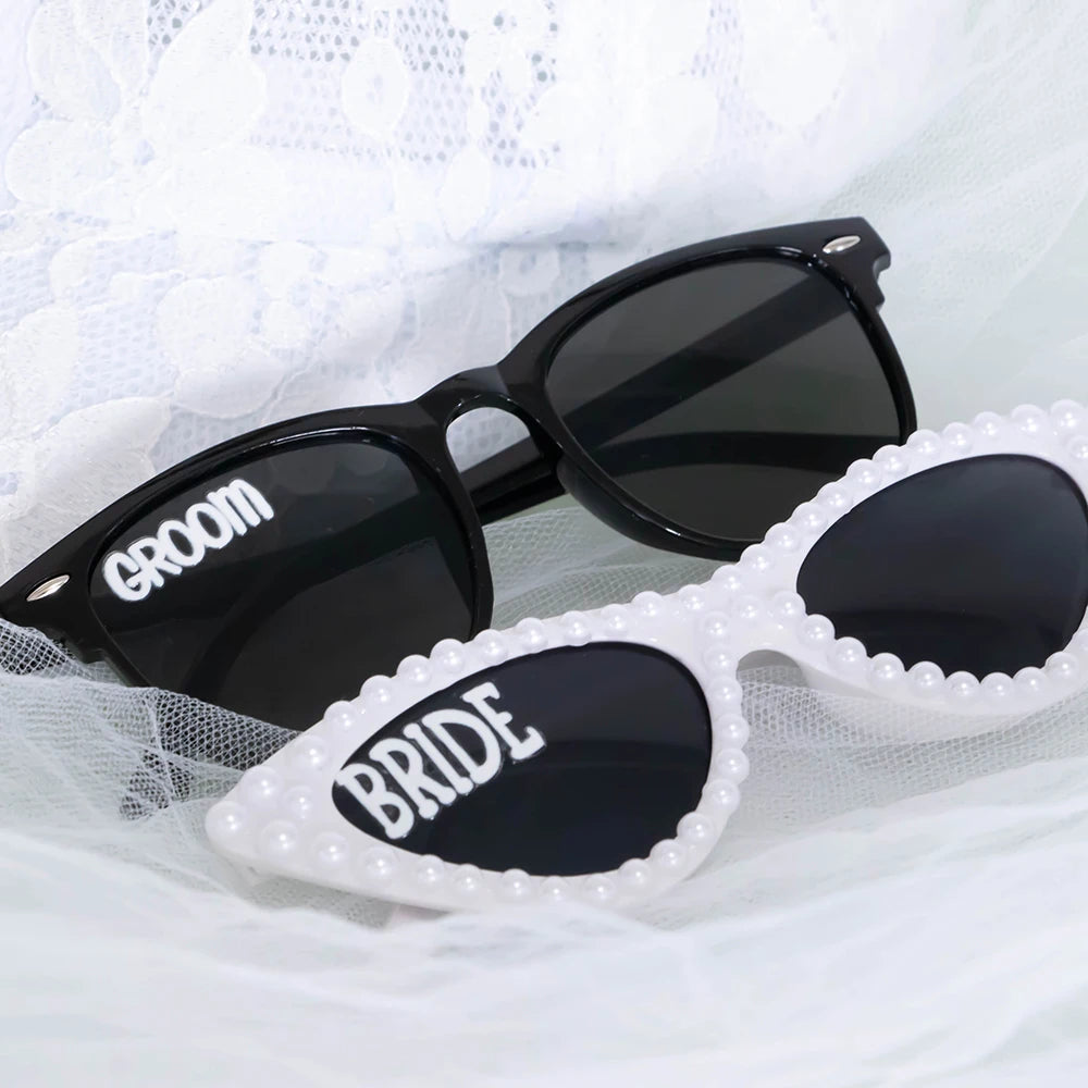 Bride & Groom Pearl Heart Sunglasses Set | Wedding Party Props Wedding Novelty Sunglasses Peaceful Pleasures Health and Wellness
