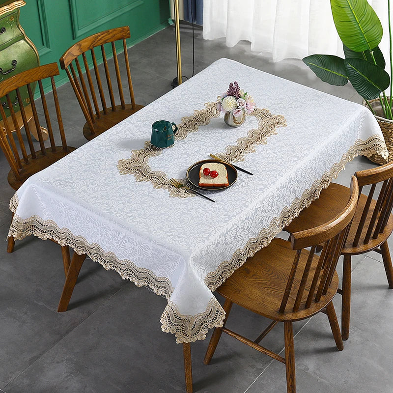 Battilo Luxury Embroidered Rectangular Tablecloth | White Wedding