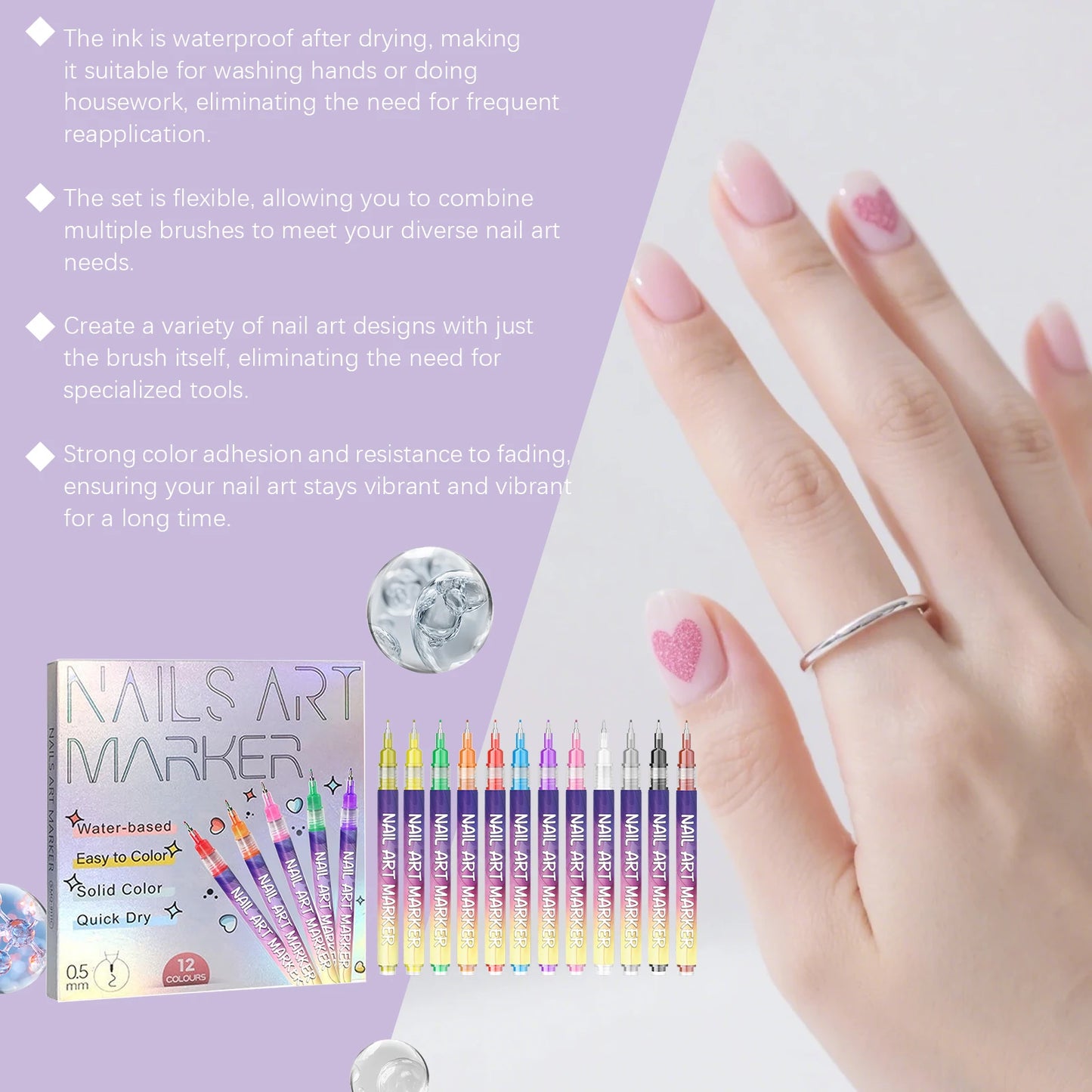 12-Piece Nail Art Graffiti Pen Set – Multi-Color Fine Line DIY Peaceful Pleasures Health and Wellness