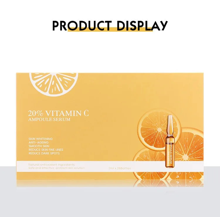 Box of 20% Vitamin C Ampoule Serum with orange design on a white background