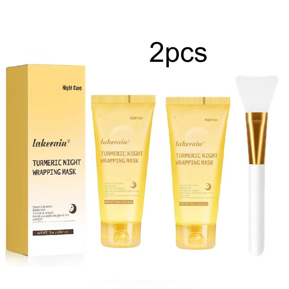 Overnight Wrapping Peel Off Mask Kojic Acid Turmeric Nourishes Hydrolyzed Collagen Glowing Skin Skin Firmnes Korean Skincare Peaceful Pleasures Health and Wellness 2pcs and brush