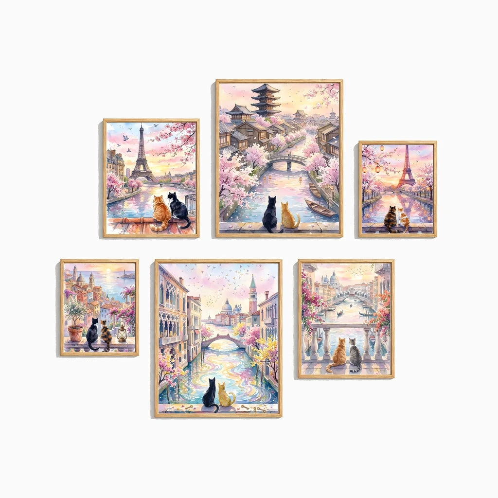 Landscape Wall Art Stunning Romantic Cat Couple Canvas Painting Nordic Style Poster Prints Bedroom Living Room Wall Decor Peaceful Pleasures Health and Wellness